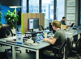 6 desks in co-working space at TechCode Berlin